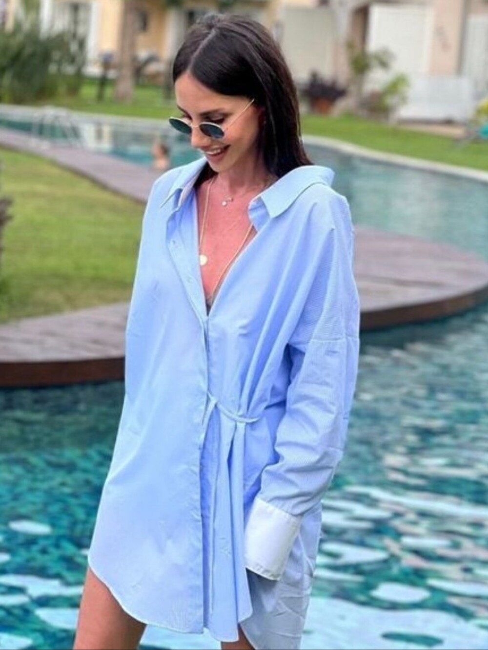 Zara Long Relaxed Shirt With Ties New Size S Blue
